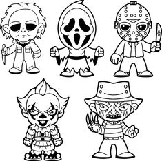 halloween coloring pages for kids to print out and color with the characters in black and white