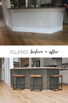 before and after pictures of a kitchen island