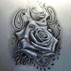 a drawing of a rose on the back of a woman's stomach with paisley designs