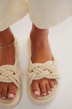 Add some texture to any look with these rope-adorned slides from MIA. **Features:** Slip-on style, backless design, rope uppers, chunky braided strap, round open toe, lined footbed, flatform sole **Why We | Miko Rope Slide Sandals by MIA Shoes at Free People in White, Size: US 9 Free People Summer, Rope Sandals, Mia Shoes, Backless Design, Only Shoes, Braided Strap, Perfect Shoes, Sandal Fashion, Boho Outfits