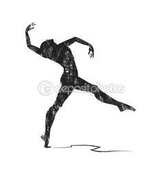 a black and white drawing of a person doing a dance pose with one leg in the air