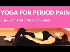 a woman laying on the ground with her legs crossed in yoga poses for period pain