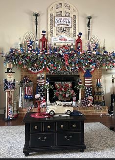 a living room decorated for the fourth of july