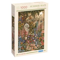 a puzzle box with an image of flowers and animals in the garden on it's side