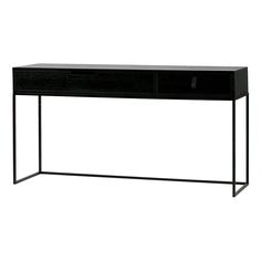 a black console table with two drawers