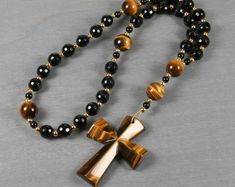 BeStillBeadsShop - Etsy Adjustable Brown Wooden Bead Rosary, Traditional Brown Beaded Rosary, Brown Wooden Beaded Cross Rosary, Brown Rosary With 8mm Beads, Brown Cross-shaped Rosary With Wooden Beads