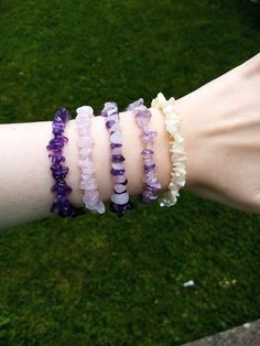 Designed and Handmade by the seller.  Adult Bracelet - (Size 7.5 inches) or Send me a message for a Custom Size Amethyst (Chip Beads 5x8mm in size)  Rose Quartz (Chip Beads 5x8mm in size)  Amethyst & Rose Quartz (Chip Beads 5x8mm in size) Ametrine (Chip Beads 5x8mm in size) Mother of Pearl (Small Chip Beads)  My Genuine Gemstone Chip Bead Bracelet collection by KayAndElle Accessories! I love to Design and Create Handmade Genuine Gemstone Accessories. Gemstones are bought from Etsy  The Bracelet will be beautifully presented and well wrapped for delivery. Ametrine Bracelet, Amethyst Accessories, Gemstone Chips Bracelet, Mother Of Pearl Bracelet, Rose Quartz Bracelet, Crystal Healing Stones, Bracelet Gemstone, Amethyst Bracelet, Chip Beads