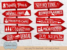 Christmas Direction Post Signs SVG. Christmas Svg Cut File. - Etsy Christmas Porch Signs, Christmas North Pole, Drink Ware, Directional Signs, Christmas Signs Wood, Rustic Holiday, Polar Express, Christmas Porch, Diy Signs