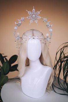 Sun Crown, Moon Crown, Crown Fairy, Black Tiara, Halo Headpiece, Crown Halo, Goddess Crown, Fairy Crown, Moons And Stars