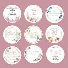 wedding stickers with flowers and leaves on them