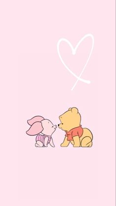 winnie the pooh and piglet are facing each other in front of a heart