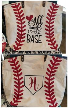 two bags that have baseball stitches on them