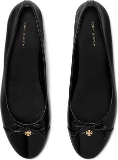 Tory Burch Cap Toe Ballet Flat (Women) | Nordstrom Luxury Round Toe Ballet Flats For Business, Flat Heels For Women, Tory Burch Ballet Flats Outfit, Fitted Ballet Flats With Bow And Round Toe, Tory Burch Flats Outfit, Flats Shoes Outfit, Heeled Ballet Flats, Chanel Ballet Flats Outfit, Black Ballet Flats Outfit