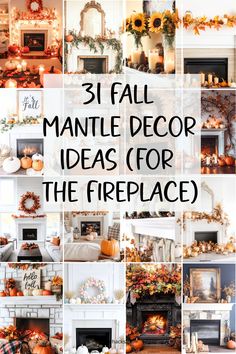 the fireplace is decorated with pumpkins and sunflowers for fall mantle decor ideas