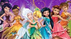 the tinkerbells are all dressed up in their colorful dresses and tiaras