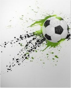 a soccer ball with green paint splatters coming out of it's side