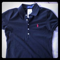 Nwt Super Cute Black Polo With Red Emblem. Polo Shirts Women's Outfit, Ralph Lauren Polo Women, Polo Outfit, Polo Women, Digital Closet, Polo Ralph Lauren Women, Black Polo, Ralph Lauren Polo Shirts, Ralph Lauren Outfits