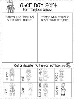 the labor day sort is shown in this printable worksheet for students to practice