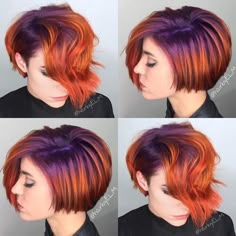 Trendy Bob, Tutorial Ideas, Ombré Hair, Funky Hairstyles, Bright Hair, Hairstyle Tutorial, Haircut And Color, Short Hair Color, Cool Hair