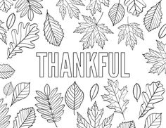 a coloring page with leaves and the words thank