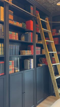 a ladder leaning up against a bookshelf filled with books