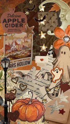 an altered collage with pumpkins and other items