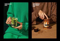 two pictures one showing a person holding a cup and the other shows a jar with seeds in it