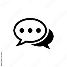 a black and white speech bubble icon with three dots on it's side,