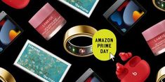 an array of different items on a black background with the amazon prime day sign above them