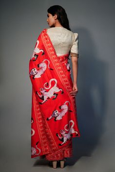 Red chanderi saree with all-over tiger and floral print. Comes with an unstitched plain golden lurex blouse fabric.
Components:2
Pattern: Printed
Type of Work: Floral, Tiger
Fabric: Saree: Chanderi; Blouse: Lurex
Color: Red
Other Details:
Note: The blouse worn by the model is not for sale
Occasion: Destination Wedding, Puja - Aza Fashions Red Floral Saree, Red Chanderi Saree, Tiger Fabric, Saree Red, Blouse Yoke, Floral Saree, Chanderi Saree, Clothing Website, Plain Blouse