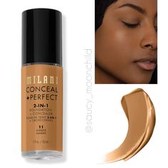 Milani Conceal + Perfect Is A Foundation + Concealer Makeup Multitasker That Combats Under Eye Circles, Redness And Imperfections For Flawless Skin. Best-Selling Multi-Tasking Foundation And Concealer Formula Provides Medium To Full Coverage That Goes Hard All Day, Every Day Natural Matte Finish Longwear, Oil-Free Formula Waterproof & Sweatproof Cruelty-Free Made In Usa 100% Agree Their Skin Looks More Even* 93% Agree Skin Texture Is Smoothed And Redness Is Reduced* 93% Agree Their Complexion Lo Carmel Skin, Cream To Powder Foundation, Milani Conceal And Perfect, Rich Mom, Under Eye Circles, Nude Nail, Closet Sale, Concealer Makeup, Eye Circles