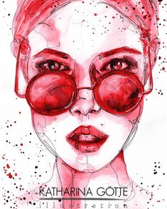 a drawing of a woman with red glasses