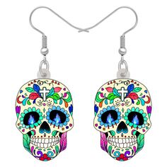 PRICES MAY VARY. Adorable Halloween Sugar Skull Themed Earrings Skull Dangle Size:1.14"(2.9cm)*0.79"(2.0cm),Weight:3.2g Double-sided pattern, lightweight, stainless steel ear hooks which is nickel and lead free The skull earrings is packaged in a "NEWEI" burgundy velvet pouch,suits for gifting or storage. Please feel free to contact us if you have any questions with our dragon jewelry, we will do our best to service you within 24 hours,and thanks for your support! Halloween Sugar Skull, Sugar Skull Earrings, Halloween Floral, Classic Halloween, Hanging Jewelry, Dragon Jewelry, Skull Decor, Floral Skull, Skull Earrings