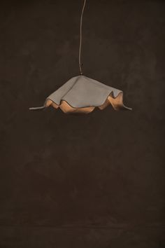 a light fixture hanging from a ceiling in a room with dark walls and flooring