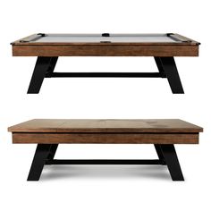 a pool table with a bench underneath it and the bottom is made out of wood