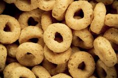 close up view of cereal rings with holes in the middle