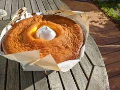 a bundt cake sitting on top of a wooden table