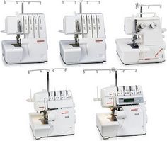 four different types of sewing machines with buttons and needle attachments on each machine side by side