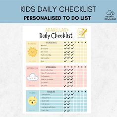 the daily checklist for kids is shown