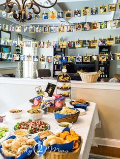 a table full of food with the words simple grad party ideas on it in white