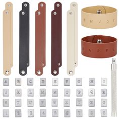 a set of leather bracelets with different types of clasps and keypads