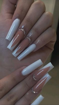 Long Acrylic Nail Designs, Ombre Acrylic Nails, Cute Acrylic Nail Designs, French Tip Acrylic Nails, Long Acrylic Nails Coffin, Acrylic Nails Coffin Pink, Long Square Acrylic Nails, Bling Acrylic Nails