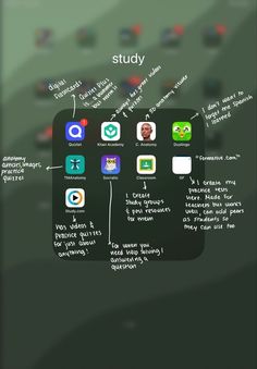 an iphone screen with the words study written on it and icons in different languages below