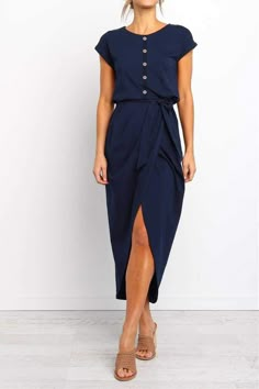 Buttons Short Sleeve Tie Waist Midi Dress With Slit – sunifty Casual Solid Maxi Dress For Work, Casual Belted Maxi Dress For Date Night, Fitted Maxi Dress With Pockets For Day Out, Casual Non-stretch Midi Dress For Date Night, Casual Fitted Maxi Dress With Button Closure, Casual Buttoned Maxi Dress For Date Night, Casual Rayon Midi Dress For Work, Casual Rayon Midi Dress For Date Night, Casual Rayon Dress For Work