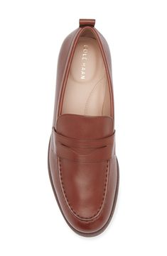 Premium leather shapes a moc toe penny loafer that features a cushioned lining and lightweight construction. Slip-on Leather upper/manmade sole Imported Loafer Women, Penny Loafer, Penny Loafers, Loafers For Women, Cole Haan, Nordstrom Rack, Penny, Leather Upper, Loafers