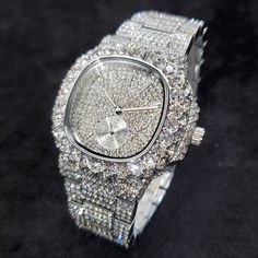 VVS Jewelry hip hop jewelry Watch Silver VVS Jewelry Chronograph Shine Iced out Watch Iced Out Watch, Hip Hop Street Style, Hip Hop Watches, Diamond Watches For Men, Custom Bling, Wristwatch Fashion, Luxury Diamonds, Diamond Glitter, Stainless Steel Band