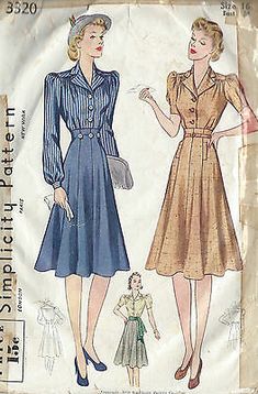 Therefore part of my collection of sewing patterns are reproduced to this quality high standard, on 50 gram paper with black ink. ✦ Buy 5 patterns and get sixth pattern of your choice FREE (FREE pattern being the lowest price out of your choice of 6). 40s Mode, 1940s Dress Pattern, Wwii Fashion, 40's Fashion, Fashion 1940s, Skirt Blouse, Vintage Dress Patterns, Motif Vintage, Vintage Wardrobe