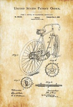 an old bicycle is shown with the words'united states patent office'on it