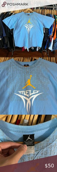 Vintage Nike Air Jordan Brand Melo Carmelo Anthony Print Denver Nuggets Tee Carmelo Anthony, Suede Fringe Jacket, Denver Nuggets, Sports Basketball, Jordans For Men, Vintage Nike, Nike Air Jordan, Tee Shop