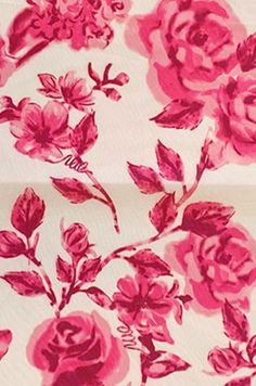 pink flowers on white fabric with red leaves